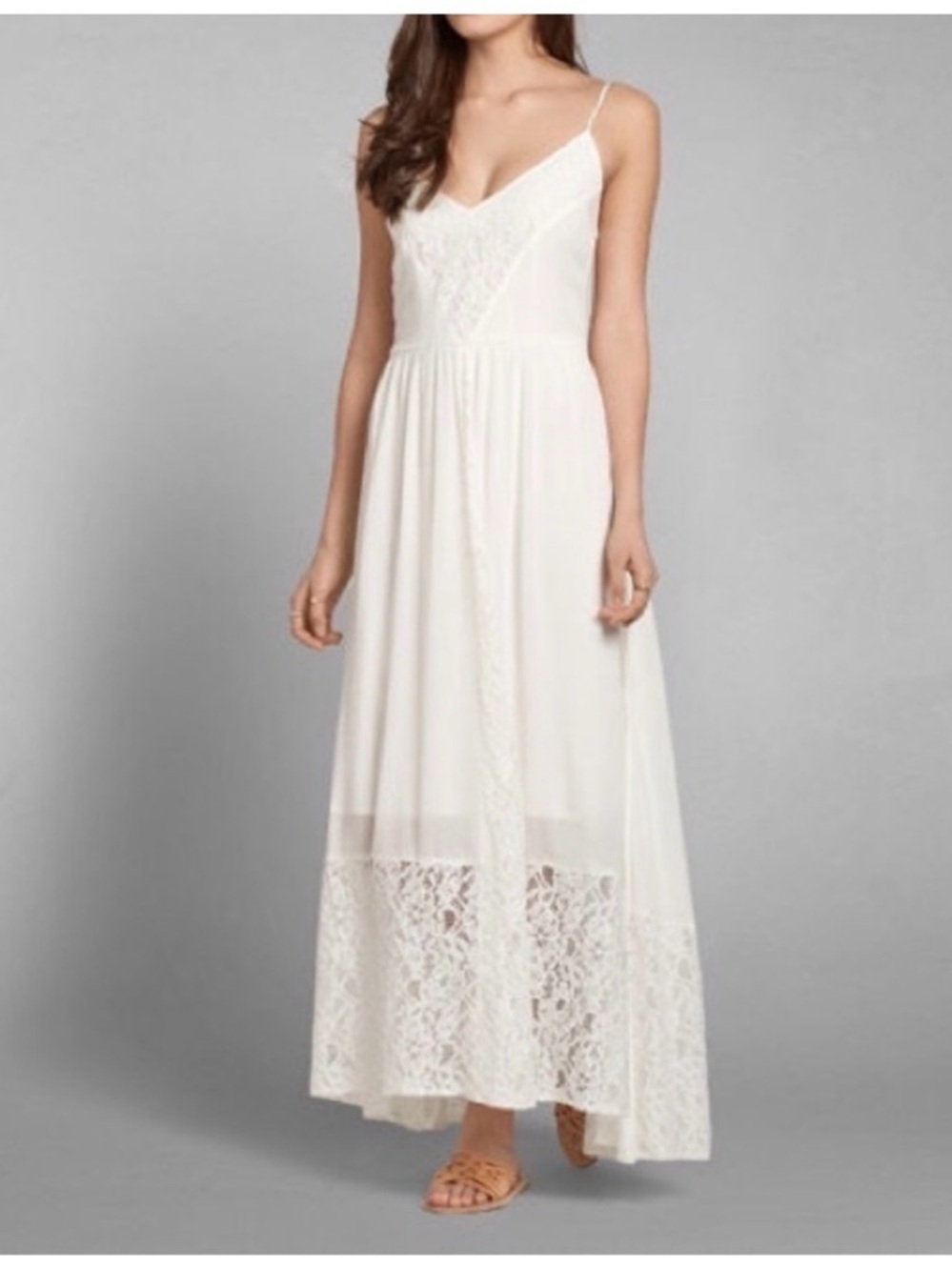 Abercrombie &Fitch ,White Lace-Trim Maxi Dress with Spaghetti Straps